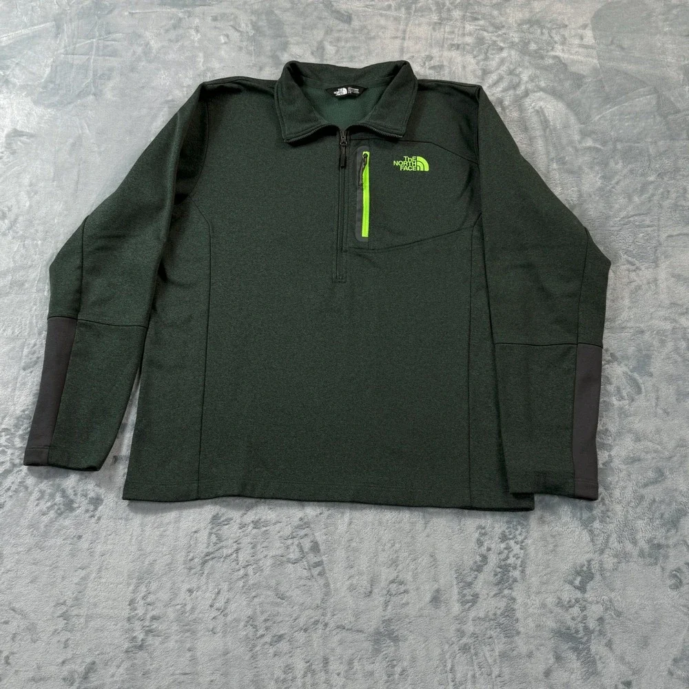The North Face Mens Large Forest Green Heather Half Zip Fleece Pullover